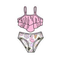 Nuevo Conjunto de Dos Piezas de Traje de Baño para Niñas Pequeñas con Top con Volantes y Pantalones Cortos de Bikini, Ropa para Niños, Patrones Personalizados, Trajes de Baño al por Mayor