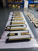 Lettres en relief 3D personnalisées en or avec éclairage frontal LED pour enseignes commerciales extérieures, étanches IP65, télécommande, charge sans fil