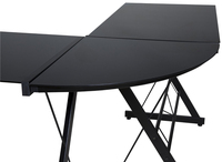 Fournisseur chinois Bureau d'ordinateur d'angle en verre noir en forme de L Poste de travail Meubles de bureau à domicile Bureau d'ordinateur