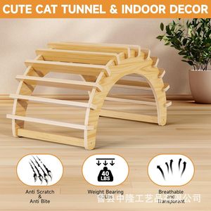 Wooden Arched Cat <b>House</b> Semi Circle Multifunctional Pet <b>Bed</b> For Indoor Cats Medium Size - Product Image 4