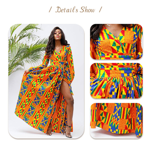 Vente en gros de robes imprimées à la cire, vêtements africains à manches longues pour femmes, grande taille, Kente infinity - Product Image 4