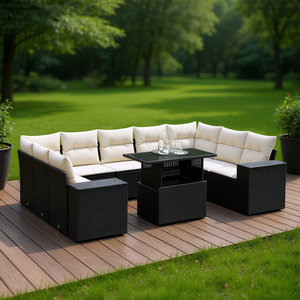 Modular Black PE Rattan Garden <b>Sofa</b> <b>Set</b> Elegant Outdoor Furniture UV Resistant High Density Foam Cushions - Product Image 2