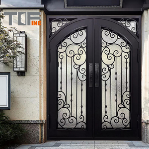 <span class=keywords><strong>Porte</strong></span> d'entrée simple moderne de style marocain avec grille coulissante, design extérieur en <span class=keywords><strong>fer</strong></span> <span class=keywords><strong>forgé</strong></span> noir et verre pour l'extérieur - Product Image 4