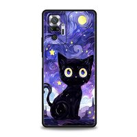 Coque de téléphone pour Xiaomi Redmi Note 14 13 12 5G 11 10 Pro Plus 4G 9S 9 14C 13C 12C 10C 9C 9A, motif artistique chat noir nuit étoilée