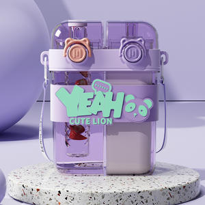 Botella de Agua de Plástico de Gran Capacidad con Doble Compartimento y Pajita para Niños, Diseño de Dibujos Animados, Ideal para Deportes al Aire Libre - Product Image 4