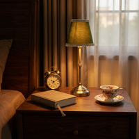 Wholesale Custom Cordless Rechargeable LED Table Lamp Touch Dimmable Fabric Shade Brass Portable Desk Light for Restaurant