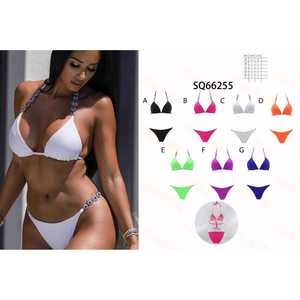 Set bikini HDJ arancione con laccetti, top e slip, taglia 42 44 46 48, tinta unita, vestibilità elasticizzata, abbigliamento da spiaggia da donna - Product Image 1