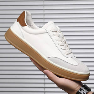 <b>White</b> Genuine Leather <b>Lace</b>-Up Walking Shoes Round Toe Rubber Outsole All Seasons Casual Low-Top Style - Product Image 3