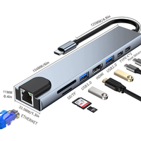 Hub USB C 8 en 1 PVC USB 3.0 Type C Hub avec lecteur de carte SD TF 4K OTG Adaptateur Splitter Compatible pour les données de charge d'ordinateur portable