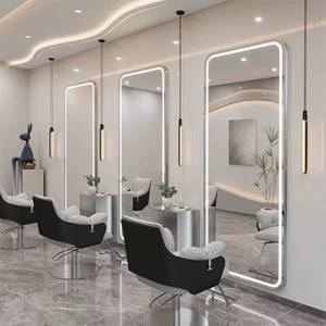 กระจกติดผนังรูปทรงสี่เหลี่ยมทันสมัยพร้อมไฟ LED สำหรับร้านเสริมสวย กระจกแต่งหน้าแบบเต็มตัวสำหรับร้านตัดผม สถานีจัดแต่งทรงผมและความงาม - Product Image 4