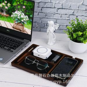 Wooden Desktop <b>Storage</b> <b>Tray</b> Rectangle Multi Compartment Jewelry Watch Glasses Organizer Tabletop Mount Solid Color A25911 - Product Image 4
