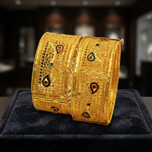 Venta al por mayor de brazalete Kada de latón chapado en oro tinte, brazalete Kada de oro tradicional, brazaletes de moda, joyería llena de oro tinte Oro Joyeria. - Product Image 2