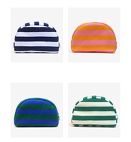 Pochette en forme de coquille à rayures avec logo brodé personnalisé WAALUU, sac cosmétique en tissu éponge pour femmes, grande capacité, sac à lèvres, sac de toilette