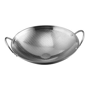 Padella Wok antiaderente in acciaio inossidabile con fondo rotondo da 8 pollici martellata a mano con manico in legno per la cucina del ristorante o gli hotel - Product Image 2