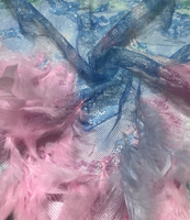 Tissu en dentelle à paillettes et plumes effet ombré, fait main, épais, brillant, pour robes de soirée de luxe et couture