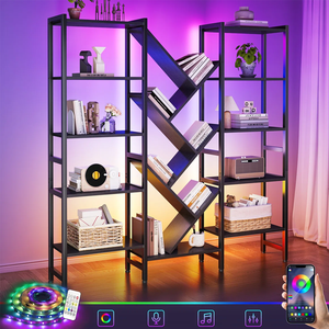 Estantería Moderna de Madera con Panel de Árbol, Estructura Metálica, Abierta, Negra, para Sala de Estar, Dormitorio, Oficina en Casa, <span class=keywords><strong>Hotel</strong></span> - Product Image 4