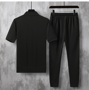 Ensemble 2 pièces décontracté pour <span class=keywords><strong>homme</strong></span> : T-shirt à manches courtes <span class=keywords><strong>et</strong></span> <span class=keywords><strong>pantalon</strong></span> en coton avec logo personnalisé – Tenue décontractée en tissu de coton, coupe ajustée - Product Image 6