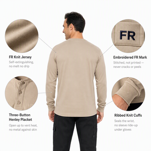 <span class=keywords><strong>เสื้อ</strong></span>ยืดแขนยาวแบบเฮนลีย์สำหรับงานอุตสาหกรรม ทนไฟ ได้มาตรฐาน NFPA 2112 พร้อมกระเป๋า<span class=keywords><strong>เสื้อ</strong></span>แบบถัก ป้าย FR ปลายแขนแบบริบ ป้องกันอันตรายทางอุตสาหกรรม - Product Image 4