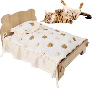 Деревянная лежанка для животных с каркасом из дерева и матрасом, универсальный диван-лежанка для кошек, собак, кроликов и мелких животных - Product Image 1