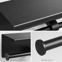 Porte-rouleau de papier toilette double noir sans perçage avec étagère en acier inoxydable