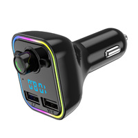 Adaptateur de chargeur de téléphone avec lecture de musique sur carte TF G37 / 7 lumières LED colorées, station de charge double USB, chargeur de voiture sans fil
