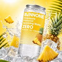 Boisson gazeuse pétillante à l'ananas BENNONE sans sucre, eau gazeuse fruitée, canette portable de 300 ml