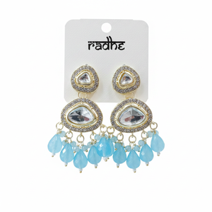 Pendientes Colgantes con Piedras Kundan y Cuentas Azul Cielo de Jewelemarket, Accesorio de Moda - Product Image 2