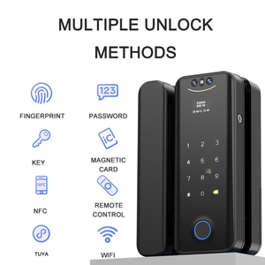 Kunci pengenalan wajah WIFI TUYA terlaris dengan kamera Bluetooth aplikasi kartu sidik jari Digital kantor kaca kunci pintu - Product Image 2