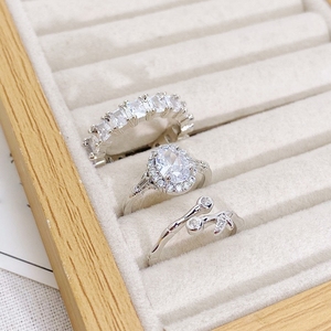 Luxe Élégant Floral Bambou Argent Plaqué Laiton avec CZ Egg Cut Anneau Ouvert Réglable pour les Femmes - Product Image 3