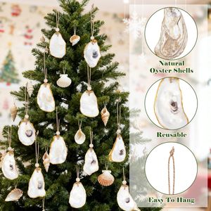 12 stuks <span class=keywords><strong>3</strong></span>-4 inch & 8-9 inch platte oester schelpen voor knutselen met gaten, hangend jute touw voor strandbruiloft, kustdecoratie, Kerstmis - Product Image 3