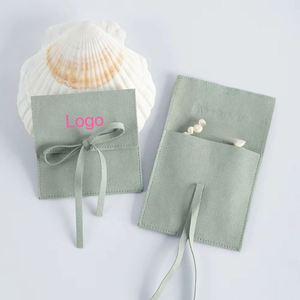 Nouveauté : Pochette en microfibre de daim vert clair pour bijoux, pochettes personnalisées avec nœud pour pièces de monnaie, colliers, bracelets - Product Image 1