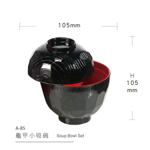 ABS Cổ Điển Màu Đỏ Và Đen Nhựa Nhật Bản Phong Cách Miso Soup Bowl Với Nắp