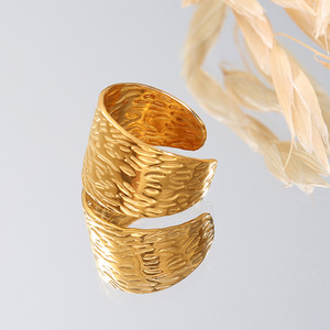 Minimalist <b>Titanium</b> Steel <b>Ring</b> For Women 18K Gold Plated Open Geometric Design Gift Jewelry - Product Image 2