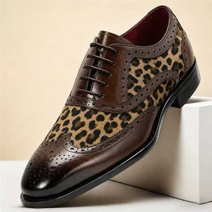 รองเท้าหนังแท้ลายเสือดาวแบบ Brogue Oxford หัวกลม พื้นยาง สำหรับผู้ชาย เหมาะสำหรับใส่ทำงาน แต่งงาน งานเลี้ยง และโอกาสทางการ - Product Image 6