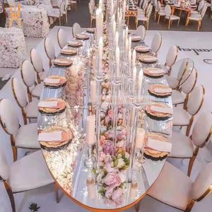 Nuovo Tavolo Ovale da Matrimonio con Piano in <span class=keywords><strong>Vetro</strong></span> a Specchio in Acciaio Inossidabile Dorato Elegante - Product Image 1