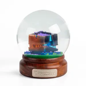 Custom Resin University Building Statue Glass Snow Globe with Wood Base Metal Logo for Anniversary Decoration as Souvenir Gifts