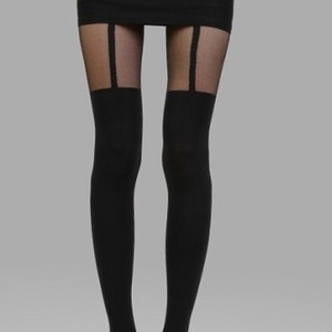 Sexy Faux <b>Suspender</b> Pantyhose Black Semi Sheer Thin Cotton Women's <b>Tights</b> High Thigh Solid Color - Product Image 1