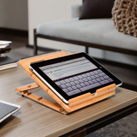 Soporte extensible de madera de bambú hecho a mano de un solo nivel con organizador de cajones para iPad para tabletas Nexus Nintendo Switch-Uso de escritorio