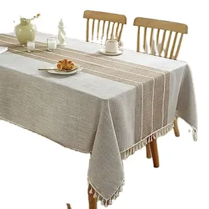 Dikdörtgen masalar için masa örtüsü, pamuk keten püsküller ile su geçirmez kırışıklık ücretsiz yumuşak kumaş masa örtüleri