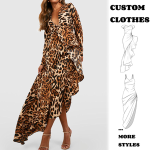 Personnalisé 2024 automne hiver dame une pièce imprimé animal sexy coton à volants à manches longues léopard décontracté robe midi femme vêtements - Product Image 2