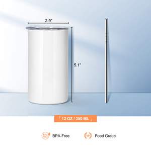 12oz Sublimation Tumblers with Lids and Straws Stainless Steel Skinny Tumblers for Kids <b>Double</b> <b>Wall</b> Vacuum Insulated Tumbler - Product Image 2