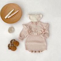 Sweater Bayi Baru Lahir Musim Gugur RTS 100% Katun, Rajutan Lengan Panjang dengan Rumbai untuk Balita Laki-laki, Romper Rajut untuk Bayi Perempuan