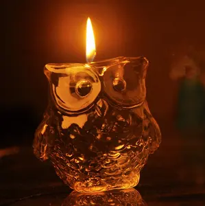 Made Clear Hand Blown Cute Heat Resistant Owl Shape Glass Oil Burner Candle Holder for Home Decoration