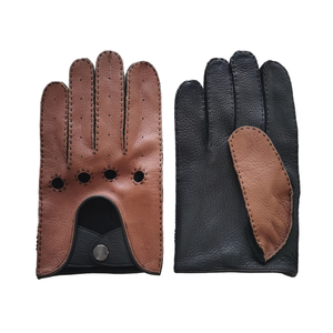 Gants de conduite en cuir de cerf véritable pour <span class=keywords><strong>homme</strong></span> Marron Respirant Confortable Gants de conduite cousus à la main avec bouton pression argenté - Product Image 5
