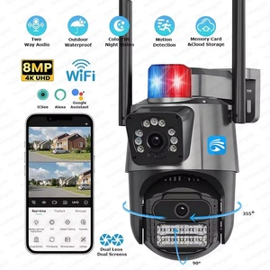 Caméra IP 8MP 4K WiFi de surveillance à double objectif et double écran, caméra PTZ avec alarme lumière rouge et bleue, caméra de sécurité CCTV Yoosee ICSEE Alexa - Product Image 1