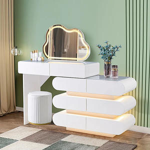Table de maquillage avec plateau en verre, grand modèle, avec miroir LED, prix simple et abordable, <span class=keywords><strong>commode</strong></span> avec tiroirs et tabouret, prix d'usine - Product Image 6