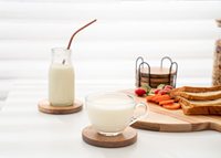 Sous-verres en bois d'acacia pour boissons, Protection de table avec support, ensemble de 6 sous-verres antidérapants pour la maison et le bureau