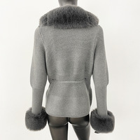 Pull cardigan pour femmes avec col en fourrure de renard chaud, manches longues, manteaux courts