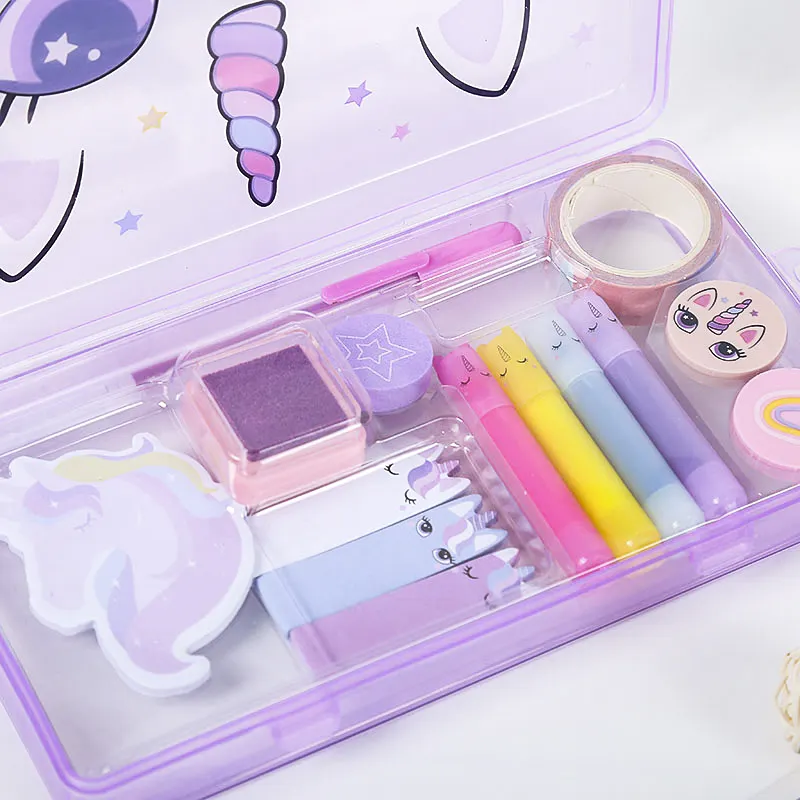 Fresh Style Unicorn Series Pencil Case Office Stationery And School Supplies With Stamp Washi Tape Memo Color Pen