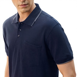 Chemise piqué respirante bleu marine à manches courtes pour homme, couleur unie, style décontracté, vente chaude, directement de l'usine, vente en gros - Product Image 6